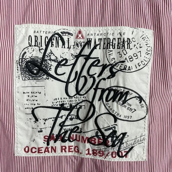 Gaastra Men's XL Pink White Striped Embroidered Button Up Long Sleeve Shirt - Picture 7 of 10